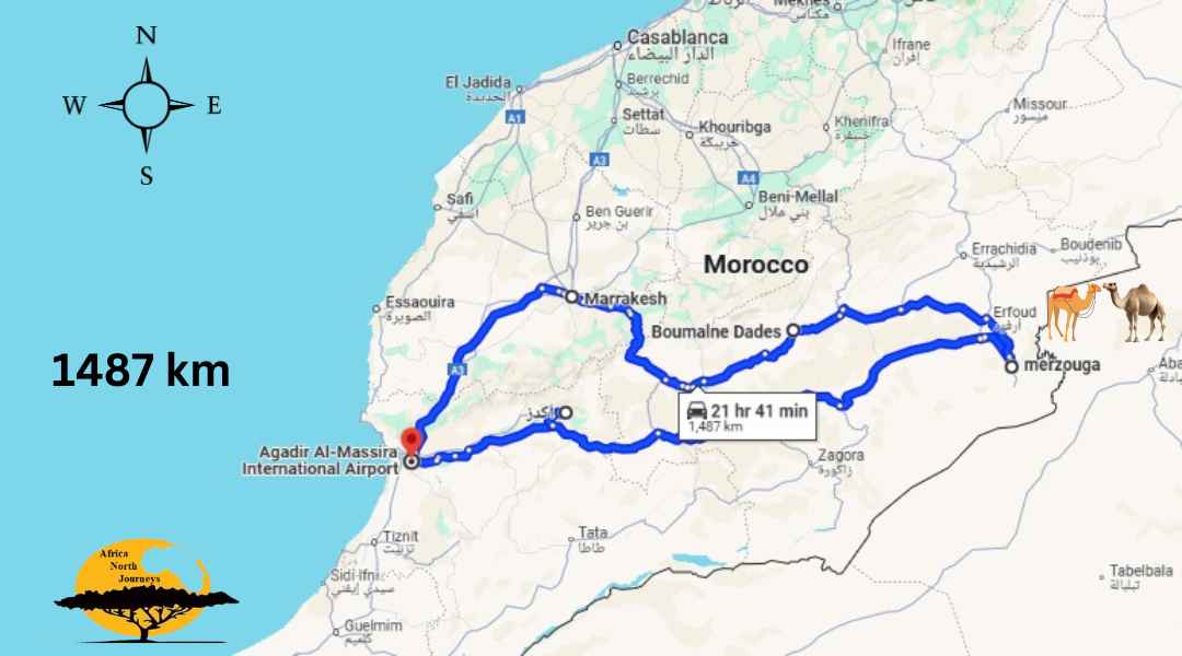 Tour del Marocco in 5 giorni Da Agadir al Deserto e Marrakech - Marocco itinerario 5 Giorni da Agadir al Deserto di Merzouga e Marrakech.