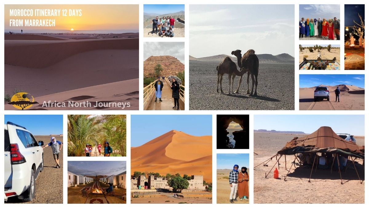 Morocco 12 day itinerary tour from Marrakech. 12 Days Private Luxury Morocco tour itinerary from Marrakech to all around Morocco and Sahara.